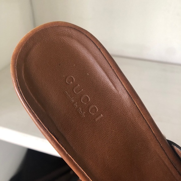 Gucci Leather Platform Slide on Sandal Heels Brown Size 38 7.5 - Picture 7 of 10